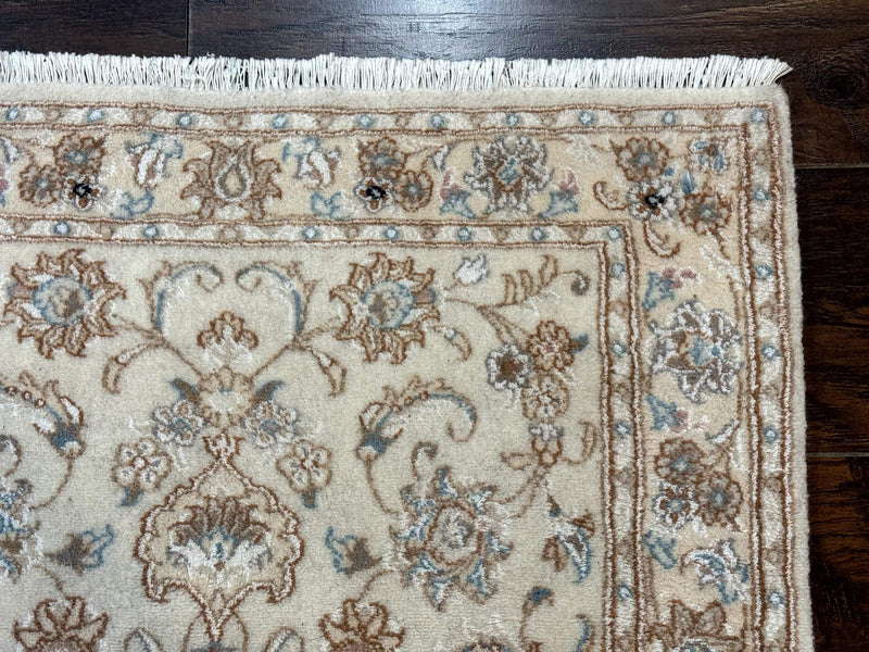 Small Persian Tabriz Rug 2.6 x 3.8, Vintage, Wool and Silk Highlights, Fine 225 KPSI