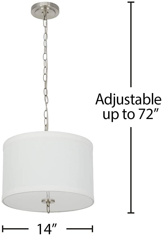 14"W Light Pendant Brushed Nickel Finish with Oatmeal Linen Shade