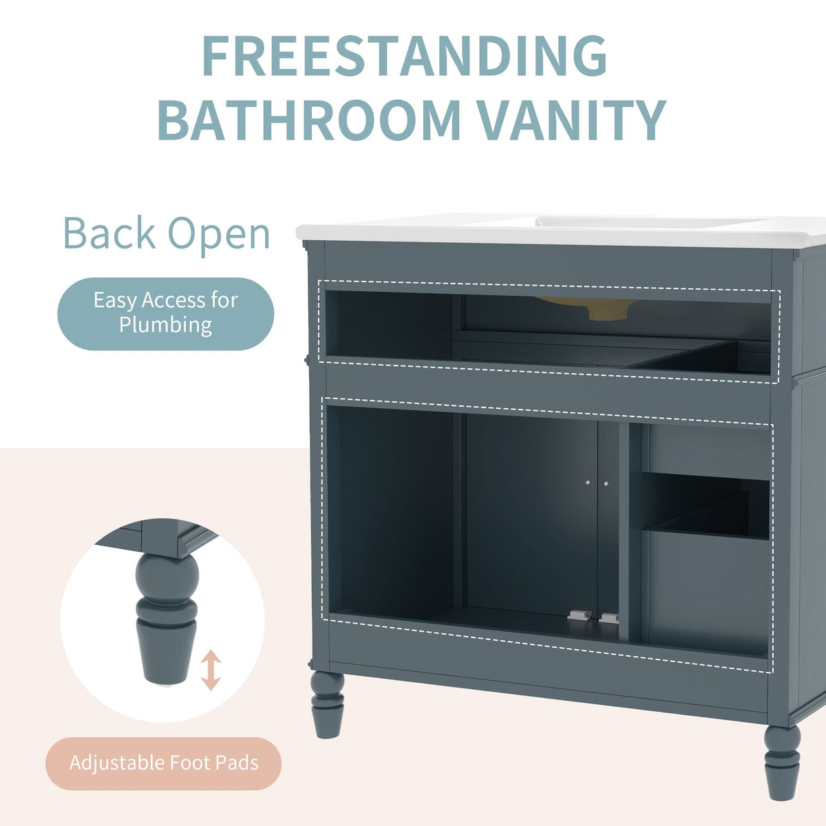 Bathroom Vanity With Sink, Freestanding Cabinet & Drawers, photo 17 of 40