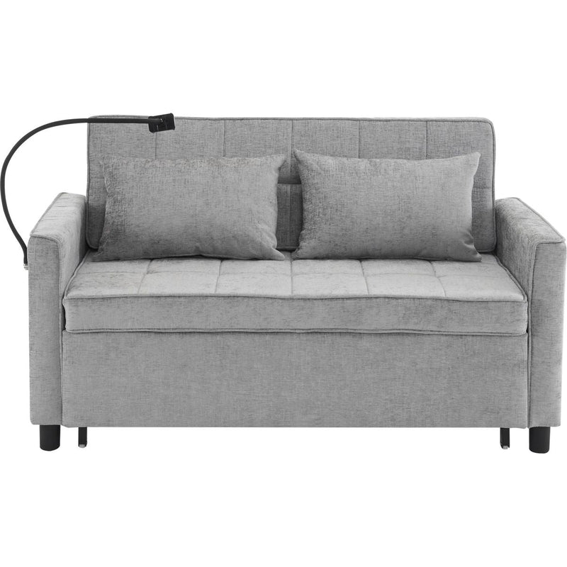 56.9' Loveseat Sofa Pull-out Sofa Bed Sleeper Sofa with a Reversible Backrest Cushion, Side Pockets, Two USB Ports and a Phone Holder for Living Room, Grey