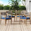 Braided Acacia Wood Outdoor Dining Chairs Set of 4
