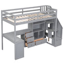 Loft Bed With L Shaped Desk, Drawers, Cabinet, And Storage Staircase