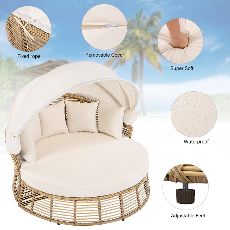 Outdoor Patio Rattan Round Daybed with Retractable Canopy, photo 3 of 10