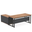 L-Shaped Executive Desk With Mobile File Cabinet, Large Home Office Workstation With Drawers And Shelves - Brown / Black by HouseOfZazla