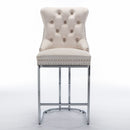 26" Counter Height Bar Stools Set of 2, Modern Velvet Barstools with Button Back&Rivet Trim Upholstered Kitchen Island Chairs with Sturdy Chromed Metal Base Legs Farmhouse Bar Stools, (Beige, 2 Pack)