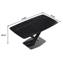 63" Artificial Stone Black Curved Black Metal Leg Dining Table - Black by HouseOfZazla