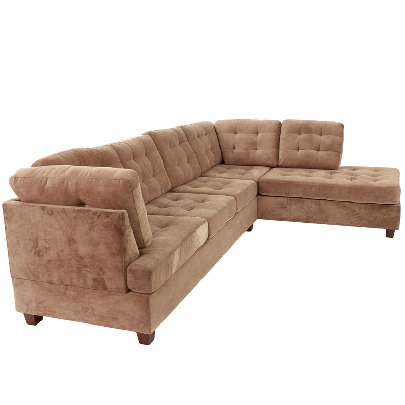 Truffle Waffle Suede Sectional Sofa With Tufted Cushions And Accent Pillows, Reversible Chaise - Neutral, photo 4 of 7