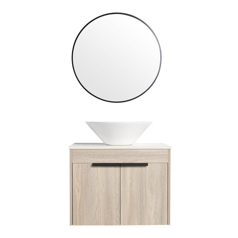 24" Modern Design Float Bathroom Vanity With Ceramic Basin Set, Wall Mounted White Oak Vanity With Soft Close Door, KD-PackingD-Packing Pieces