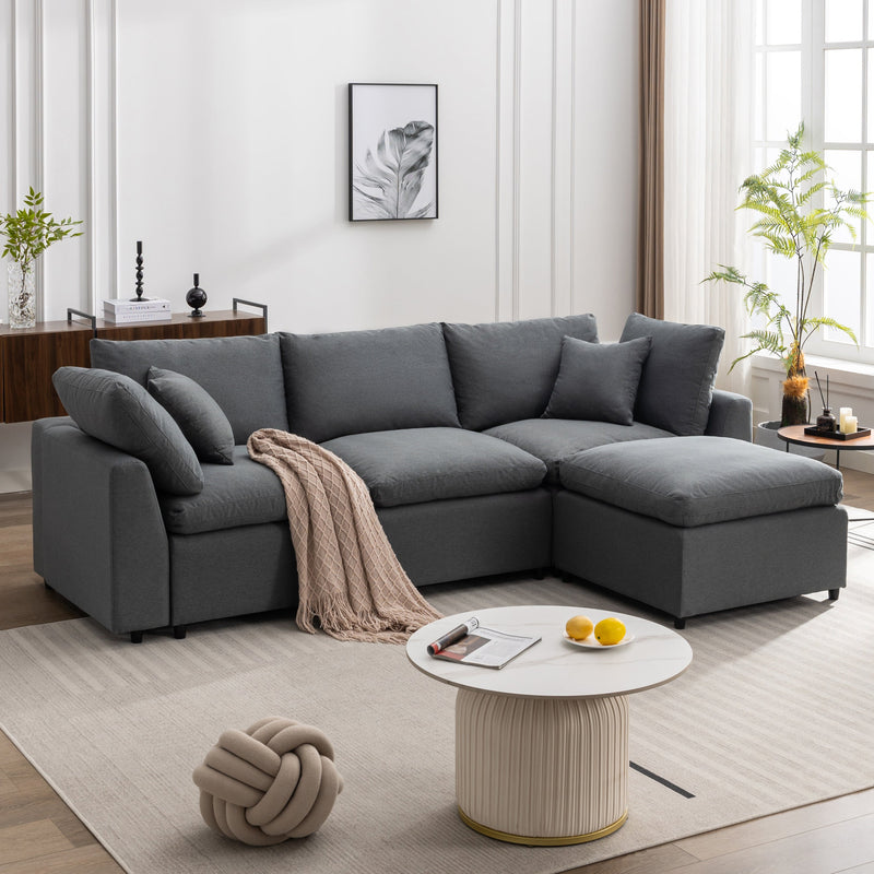 Walker Edison | Grey Cloud Pillow Top Sectional Sofa with Ottoman