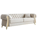 89''W Chesterfield Modern Tufted Velvet Living Room Sofa with Two Seat Cushions and Two Toss Pillows,Beige
