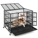 48 Inch Foldable Heavy-Duty Metal Dog Cage with Lockable Rolling Casters and Tray