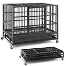 48 Inch Foldable Heavy-Duty Metal Dog Cage with Lockable Rolling Casters and Tray