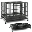 48 Inch Foldable Heavy-Duty Metal Dog Cage with Lockable Rolling Casters and Tray by LJGDeals
