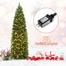 7.5 Feet Pre-lit Hinged Pencil Christmas Tree with Pine Cones Red Berries by DirectDeals