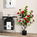 38 Inch Artificial Camellia Tree Faux Flower Plant in Cement Pot by LJGDeals