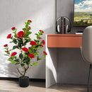38 Inch Artificial Camellia Tree Faux Flower Plant in Cement Pot by LJGDeals