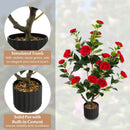 38 Inch Artificial Camellia Tree Faux Flower Plant in Cement Pot by LJGDeals