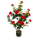 38 Inch Artificial Camellia Tree Faux Flower Plant in Cement Pot 2 Pack by LJGDeals