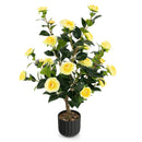 38 Inch Artificial Camellia Tree Faux Flower Plant in Cement Pot by LJGDeals
