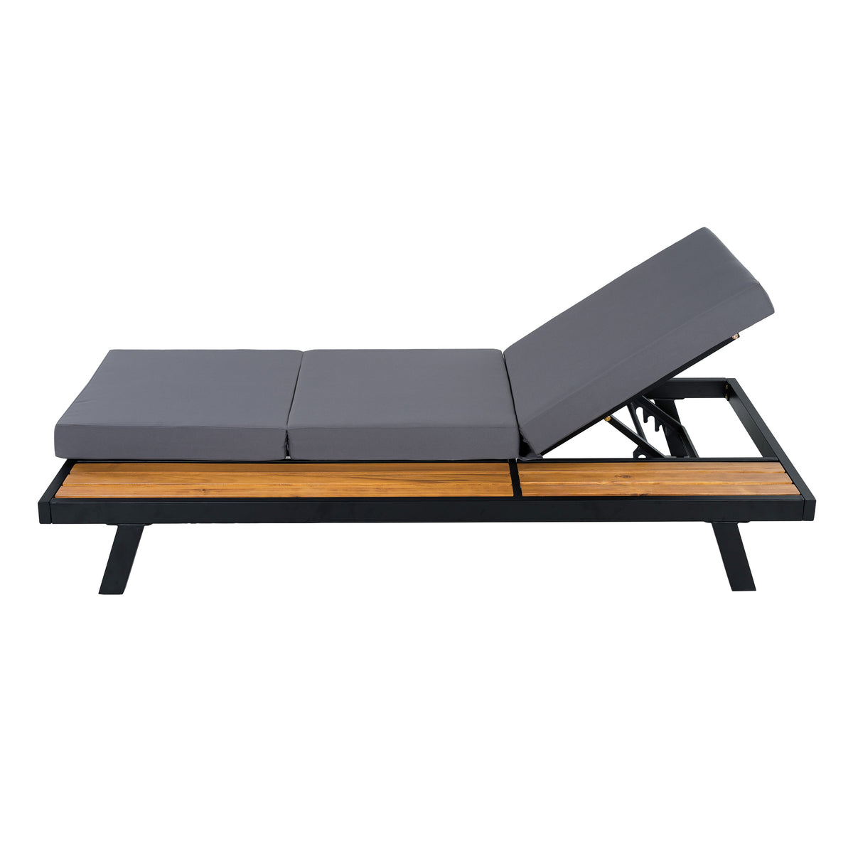 Black Iron + Teak Finish Chaise Lounge Set, photo 10 of 10