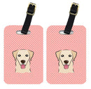 Checkerboard Pink Golden Retriever Luggage Tag