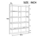 70.8 Inch Tall Bookshelf MDF Boards Stainless Steel Frame, 6-tier Shelves with Back&Side Panel, Adjustable Foot Pads, Brown