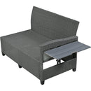 5-Piece Outdoor Patio Rattan Sofa Set, Sectional PE Wicker L-Shaped Garden Furniture Set with 2 Extendable Side Tables, Dining Table and Washable Covers for Backyard, Poolside, Indoor, Gray