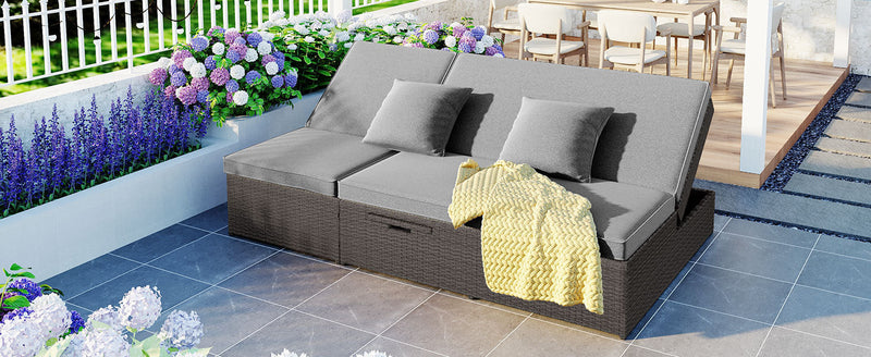 Walker Edison | Wicker Outdoor Double Sunbed Set