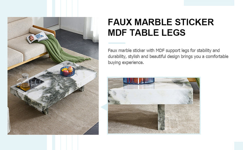 A modern and practical coffee table with black and white patterns. Made of MDF material. The fusion of elegance and natural fashion 47.2"x 23.6"x 12 "