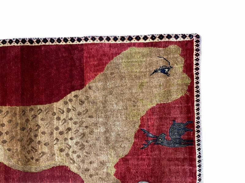 3.5 X 6 Handmade New Vintage Quality Wool Rug Leopard Red Tribal Hand-Knotted