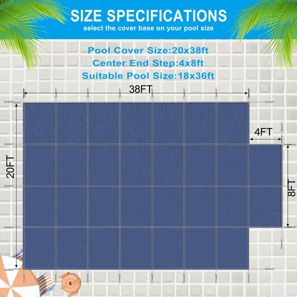 Pool Safety Cover, Fits 18 X 36Ft Rectangular Inground Winter Swimming Pools, High Strength Mesh - Blue, photo 2 of 5