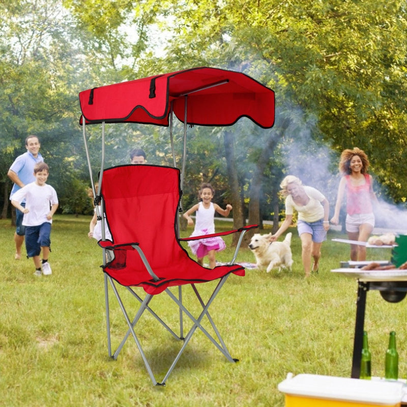 Foldable Beach Canopy Chair Sun Protection Camping Lawn Canopy Chair 330LBS Load Folding Seat w/ Cup Holder For Beach Poolside Travel Picnic, photo 9 of 14