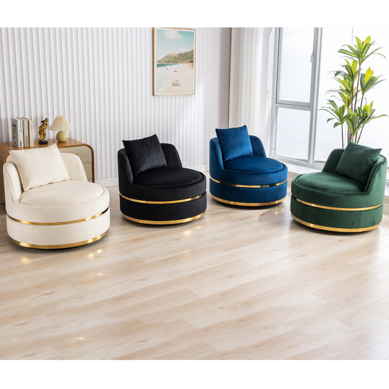 360 Degree Swivel Accent Chair Velvet Modern Upholstered Barrel Chair Over-Sized Soft Chair with Seat Cushion for Living Room, Bedroom, Office, Apartment, Blue