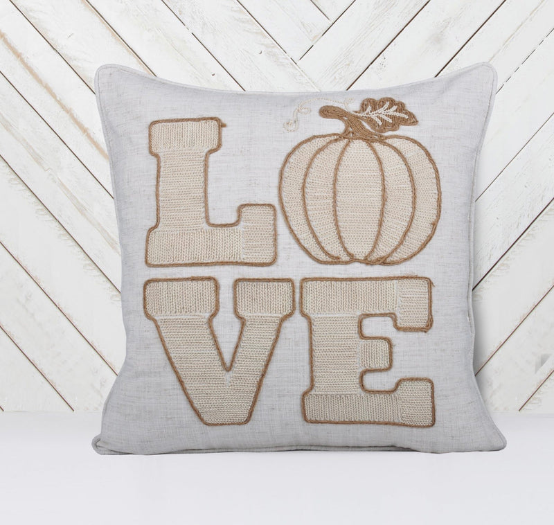 Love Pumpkin Embroidered Throw Pillow – Rustic, photo 4 of 5