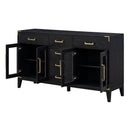 6-drawer and 2-Cabinet Retro Sideboard with Extra Large Storage Space, with Gold Handles and Solid Wood Legs, for Kitchen and Living Room (Black)