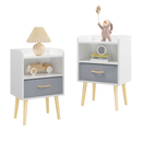 2PC Nightstand With Collapsible Fabric Drawer, 2-Tier Storage End Table, Wood Side Table with Storage Cabinet for Bedroom, Living Room - White