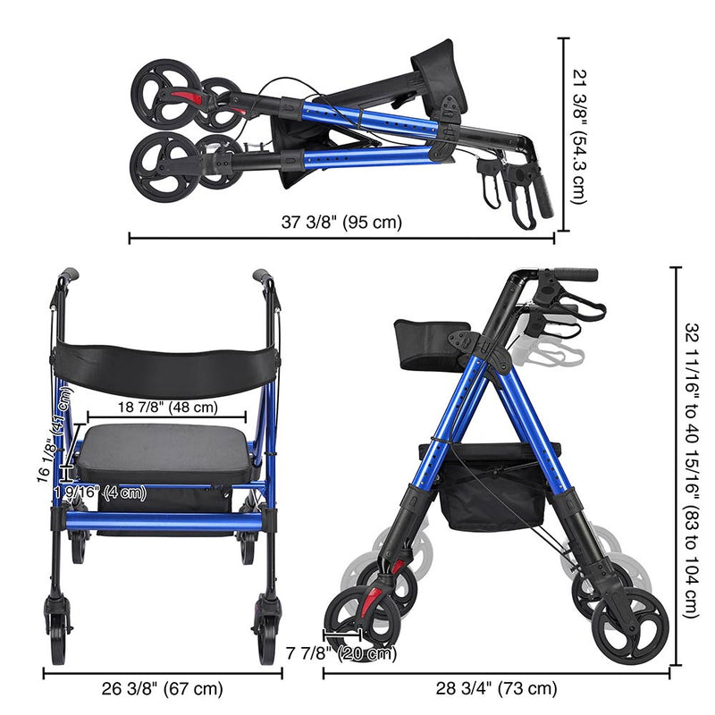 Yescom Rollator Walker with Seat Backrest 8" Casters 450lbs Capacity