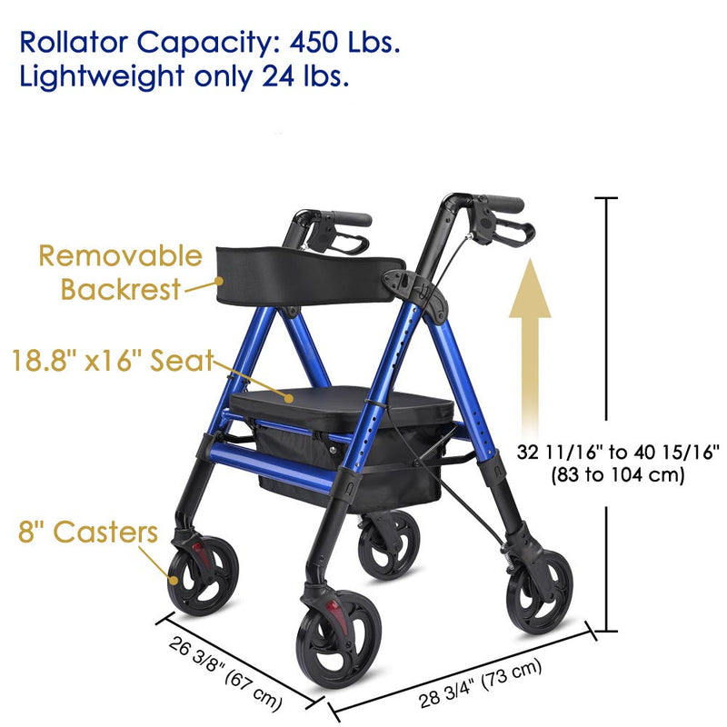 Yescom Rollator Walker with Seat Backrest 8" Casters 450lbs Capacity