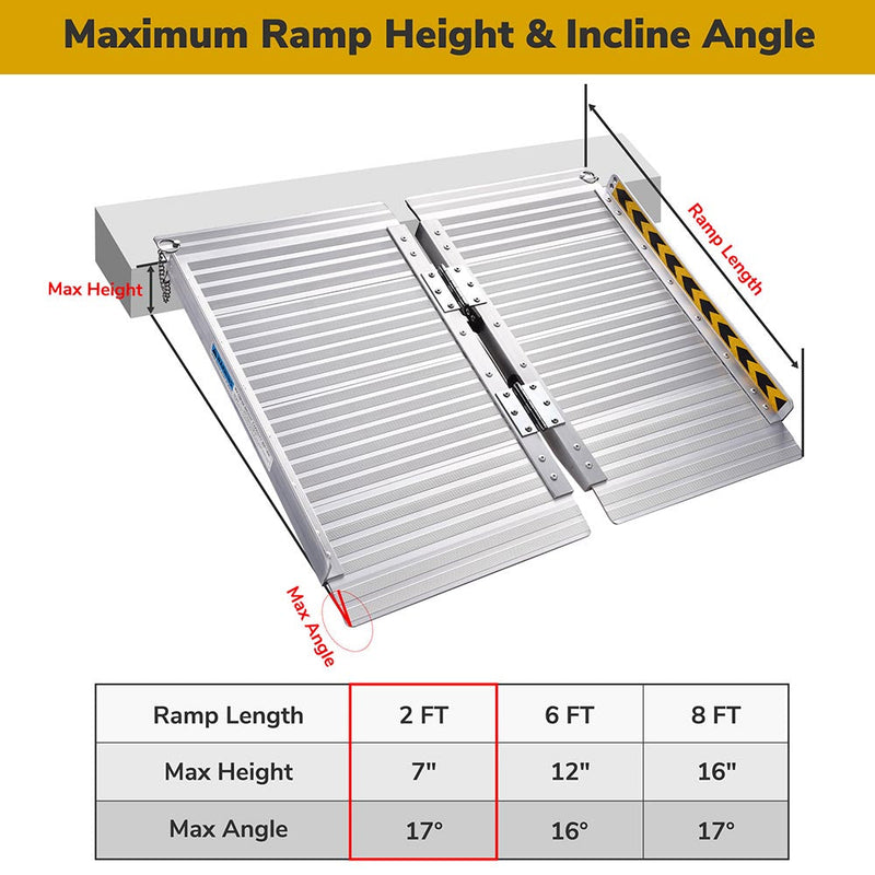 Yescom Wheelchair Ramp 600lb Capacity 2'x29" Aluminum Single-Step