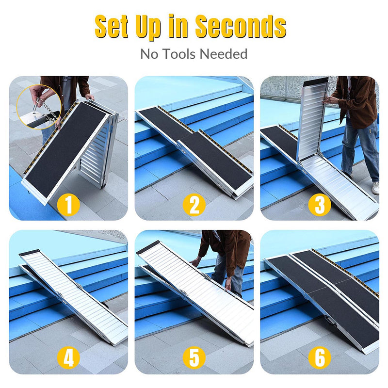 Yescom Wheelchair Ramp 600lb Capacity 6'x29" Aluminum w/ Non-Slip Surface