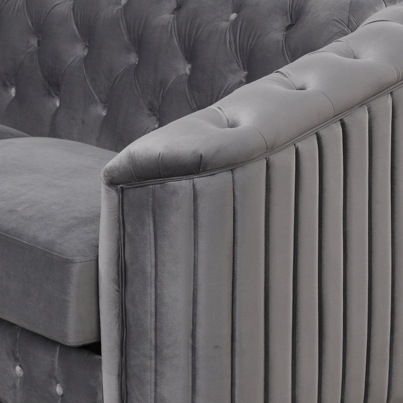 82" Mid Century Modern Sofa with Rubber Wood Legs, Velvet Upholstered Sofa Couch, Sofa with Thick Removable Seat Cushion, 3 Seater Sofa Couch for Living Room, Gray