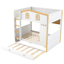 Full Over Full Bunk Bed With Storage Shelves And Trundle - White / Natural by HouseOfZazla