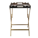23.5x15.5x24 Brown MDF Tray Table with White Swan Motif and Iron Base by HouseOfZazla