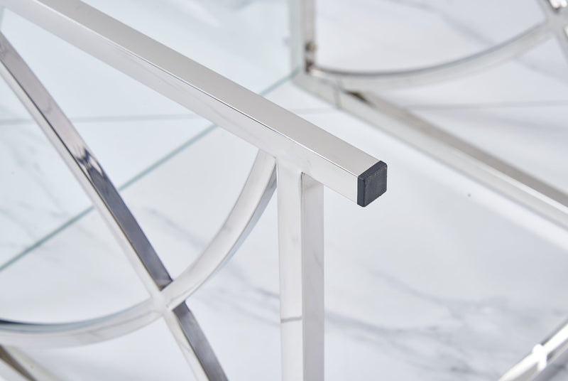 3 Pieces Silver Square Nesting Glass End Tables- Small Coffee Table Set- Stainless Steel Small Coffee Tables with Clear Tempered Glass- 18" Modern Minimalist Side Table for Living Room (Curve)