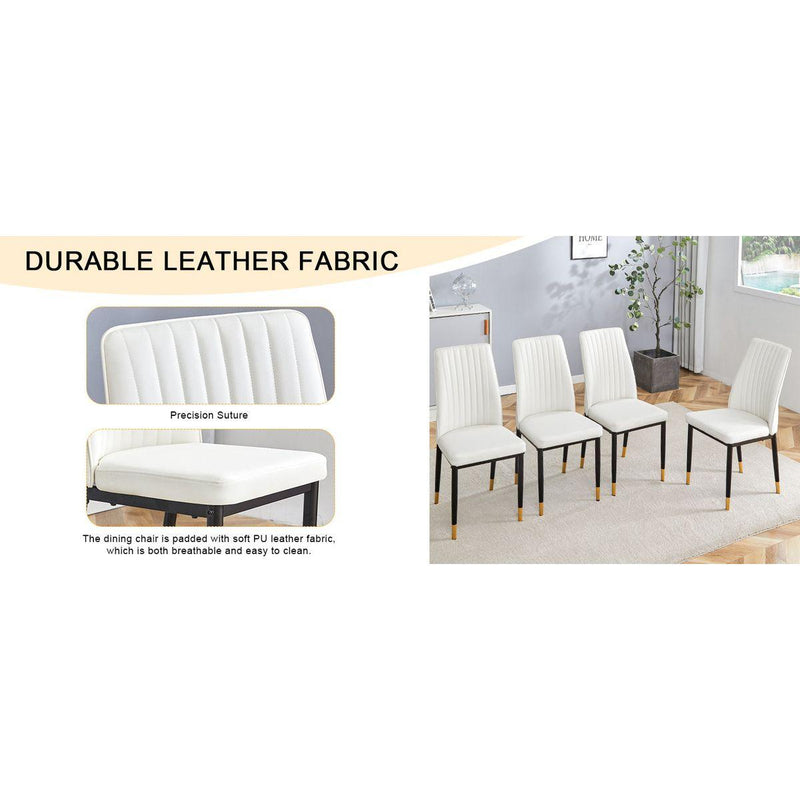 4 Dining Chair Set, White Dining Chair Set, PU Material High Back Seat and Sturdy Black Leg Chair for Dining Room, Kitchen and Living Room c-010