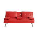 67" Red Leather Multifunctional Double Folding Sofa Bed for Office with Coffee Table