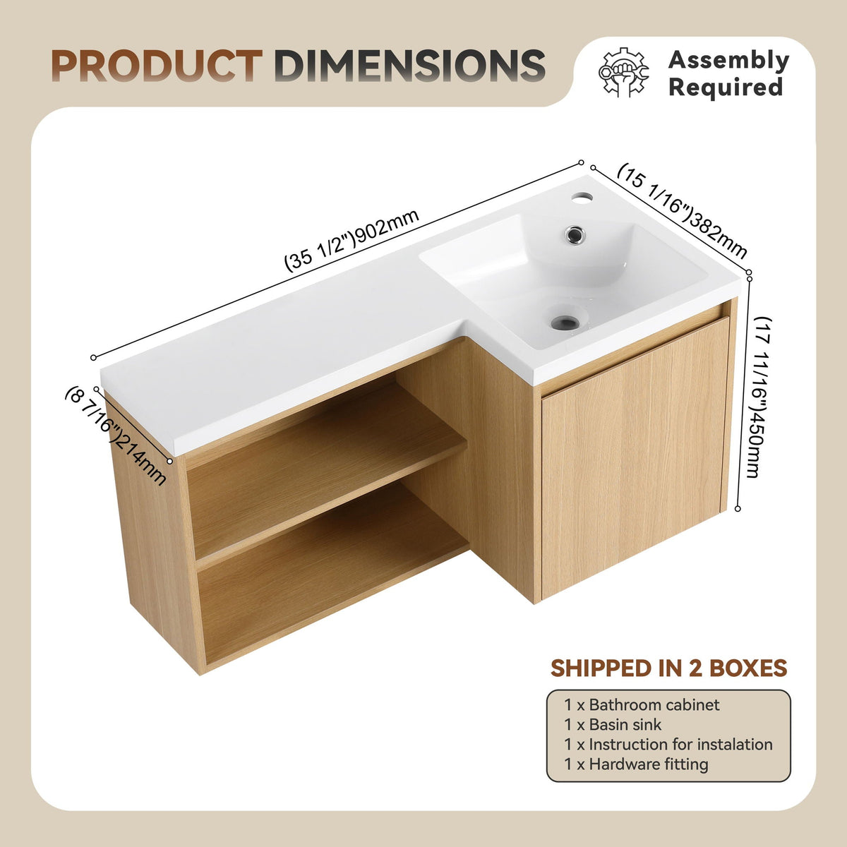 L-Shaped Wall Mounte Floating Bathroom Vanity With Integrated Sink, photo 3 of 14