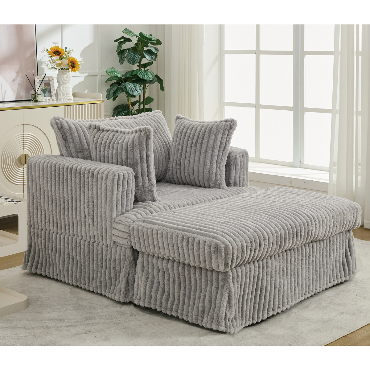 47.7'' Oversized Corduroy Chaise Longue with Ottoman, photo 10 of 10