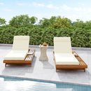 Acacia Wood Lounge Chaise Set with Headrest and Water-Resistant Cushions in Beige