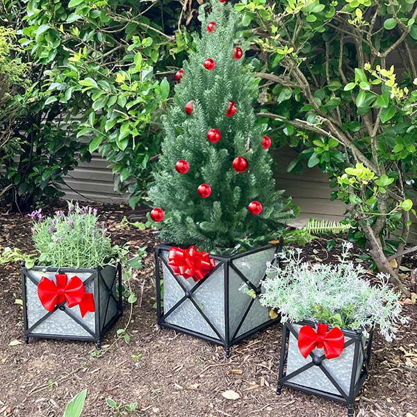 LARGE Galvanized Metal Cross Frame Planters, Set of 3